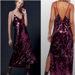 Free People Intimately Burgundy Paillette Sequins Maxi Dress Small Party Event